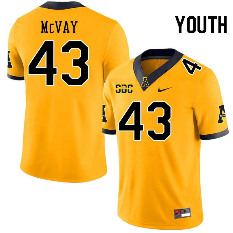 Youth #43 Cash McVay Appalachian State Mountaineers College Football Jerseys Stitched-Gold